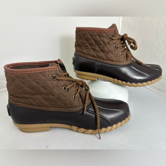 St. John's Bay Womens Denton Flat Heel Rain Boots Winter Boots Brown/Black Sz 7 - Picture 4 of 14